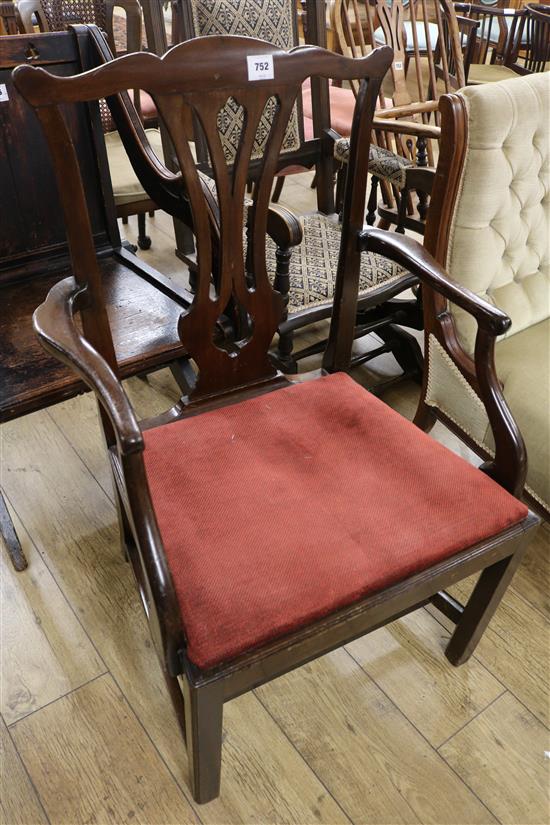 A Chippendale style mahogany elbow chair